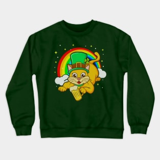 St Patricks Day Irish Leprechaun Cat Beer Funny Humor Crewneck Sweatshirt